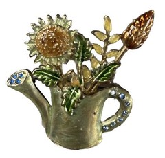 KC Kenneth Cole Flower Bouquet Brooch Watering Can Rhinestone Enamel