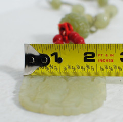 Vintage Carved Green Serpentine Necklace with Hand Tie Robe 26 in