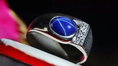 10k w/gold sz 10 ring 2.19c blue star lab created sapphire natural diamond 5.85g