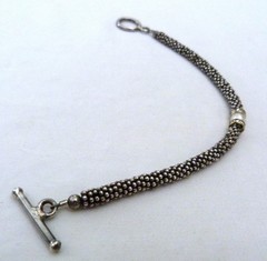 STERLING SILVER CAVIAR BEADS PEARL CHANNEL SET CRYSTALS BRACELET ~ 7 1/8″ LONG
