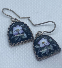 Vintage Earrings Rostov Finift Russian Enamel Painted Floral Dangle Silver Tone