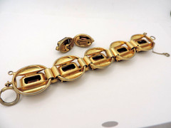 Bracelet Earrings Set 5 Link Brown Green Large Rhinestones Open Backs MCM Trendy