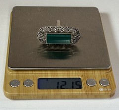 Huge Vintage Art Deco 925 Sterling Silver Green Marcasite Gemstone Ring