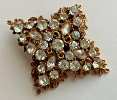BSK Goldtone Brooch With Rhinestones Approx 2.5 in Vintage Estate Jewelry Signed