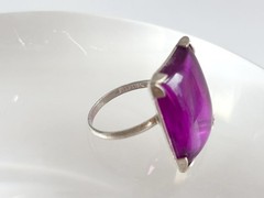 Faux Amethyst Stone Sterling Silver XL Solitaire 925 Vintage Ring – sz 6.5