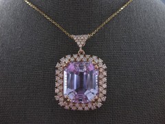 EXTRA LARGE 5.30CT DIAMOND & AAA KUNZITE 14KT ROSE GOLD SQUARE FLOATING PENDANT