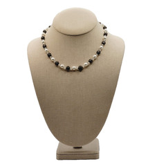 Artisan Made Faux Pearl Crystal Ornate Metal Bead Vintage Necklace 16 Inch