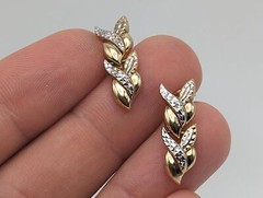 Large Vintage 10k White & Yellow Gold Wheat Stem Drop Earrings 10k Solid Multi