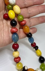Vintage 70s Colorful Green Red Blue Black Yellow Beaded White Multi Aprox. 16”