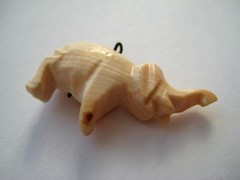 VINTAGE Victorian Carved Good Luck ELEPHANT Angel Skin Coral Charm Pendant