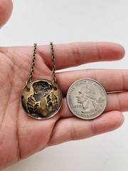 Vintage Victorian Style Cameo Lady Dainty Elegant Bronze Tone Necklace