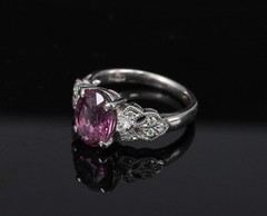 Fine 2.97ct GIA Madagascar Pink Sapphire & 0.13ct Diamond Platinum Ring Size 5