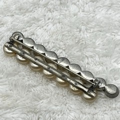 Vintage Bar Brooch Faux Pearl Rhinestone Large Crystal Silver Tone Pin 3.25″