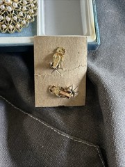 Vintage 1960s Camelot Brooch & Earrings Set Gold Tone Faux Pearls Orignal Box