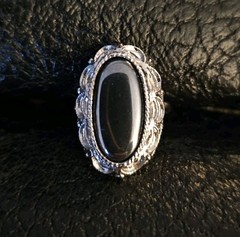 Hematite Cocktail Ring Adjustable Womens Statement Piece Oblong Celebrity Vtg