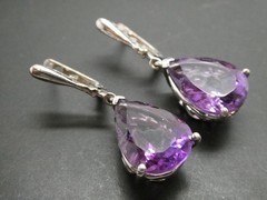 Vintage Amethyst Sterling Silver 925 Lever Back Drop Dangle Earrings