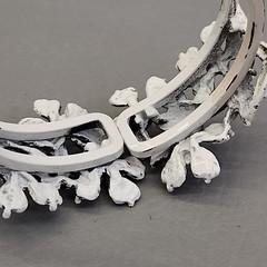 Vintage Clamper Bracelet Clip On Earrings Set White Enamel Black Washed Flowers