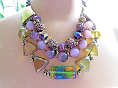 Vintage Statement Necklace Chunky Multi Strand Beads Glass & Lucite AB Chain