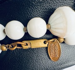 Miriam Haskell Vintage Signed Milk Glass Bead Necklace Any Multi Color Crystals