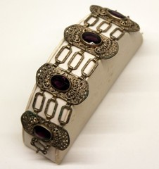 Antique Vtg 800 Silver Filigran Depose Bracelet with Purple Stones