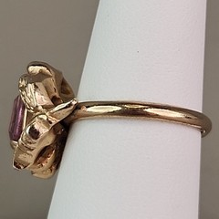 Rhinestone Ring Pink Glass Adjustable Gold Tone Leaves 6.5