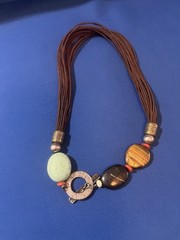 Vintage SILPADA Sterling Silver Stone Brown Leather Necklace