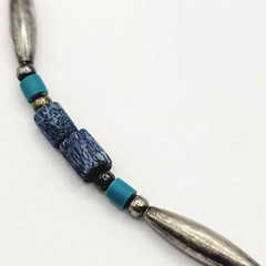 Southwestern Style Multi Color Blue Stone and Metal Vintage Necklace 17 Inch