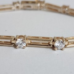 Vintage Gold Tone Sterling Silver CZ Open Chain Link Bracelet 7″