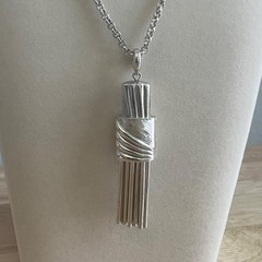 Vintage Monet Asymmetric Silver Tone Tassel Bar Waterfall Necklace Signed 27″