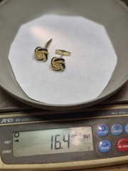 14 KT YELLOW GOLD BLUE ENAMEL SOLID ROPE DIAMOND CUFF LINKS