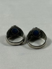 Lot of 2 Men’s Size 11 Costume Rings Blue Turquoise Look Cabochon Silver Tone