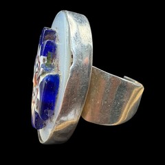 Signed Vtg Sterling Silver Native American Oscar Betz Glass Coral Ring Sz 11.75