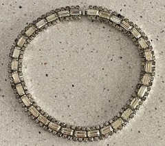 Vtg Rhinestone Choker Necklace Silver Tone Emerald Cut Baguette Collar Crystal