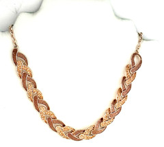 Vintage Monet 17″ Rose Gold Tone Pink Pave Rhinestone Braided Chain Necklace