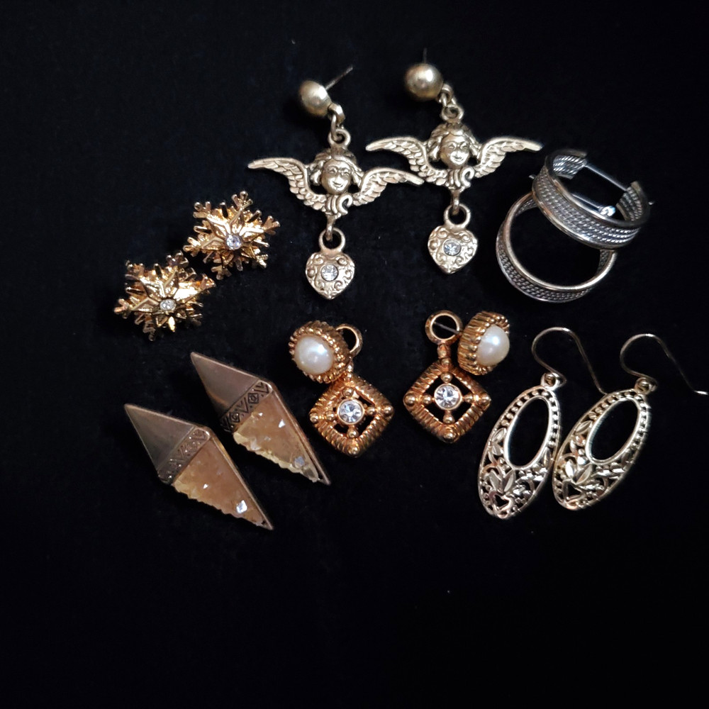 Vintage Earrings Dangle Gold Tone Lot Pierced Dangle Stud Hoop Lot of 6