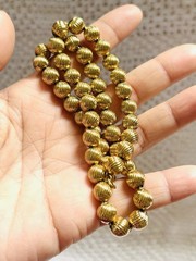 Vtg Signed MONET Brushed Gold Tone Ball Metal Beads Necklace Choker 15.5 Inches