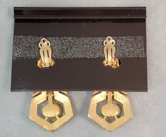 Vintage LES BERNARD Goldtone RED & CLEAR RHINESTONE Statement EARRINGS