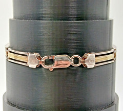 925 KI Two Tone Bar Link Bracelet 7in Unisex Sterling Silver 15g Vermeil Italy