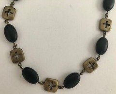 NWT Robert Lee Morris Elizabeth & James Brass & Ebony Cross Necklace Pouch $195