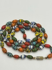 Vintage Ercole Moretti Scarabocchio Murano Glass Bead Necklace 28″ Knotted