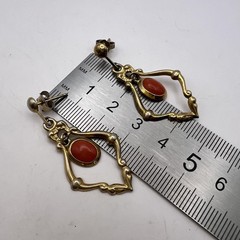 Gilt Sterling Silver 925 Vintage Woman’s Stud Ear Earrings Coral Gemstone Signed