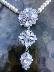 Vtg Opaline Glass Crystal Triple Drop Lariat Y Necklace