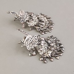 Vintage Sterling Silver Peacock Earrings Cannetille Filigree Articulated Dangles