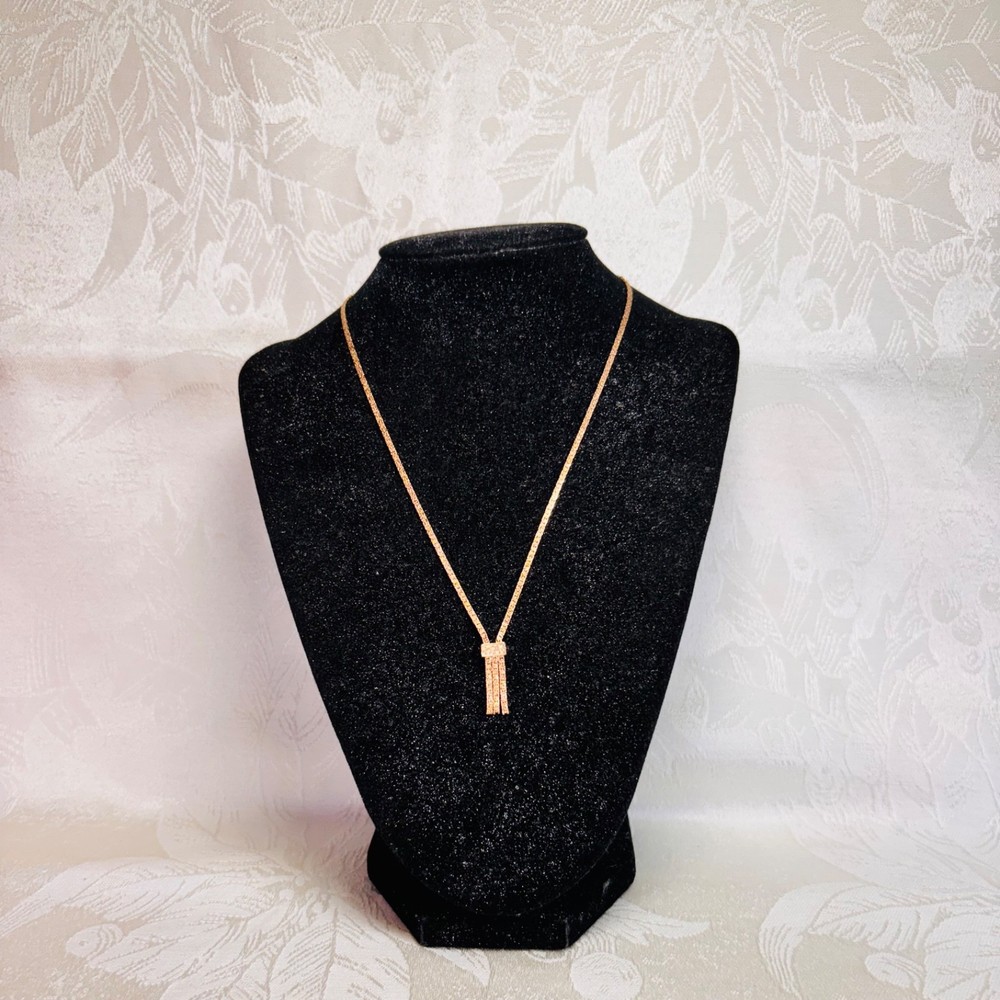 AMWAY necklace vintage goldtone textured metal tassel drop spring ring clasp