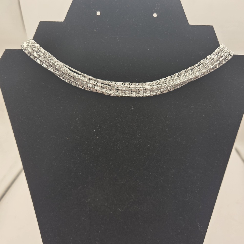 VTG Silver Tone Multi Strand S Link Choker Necklace 15 In