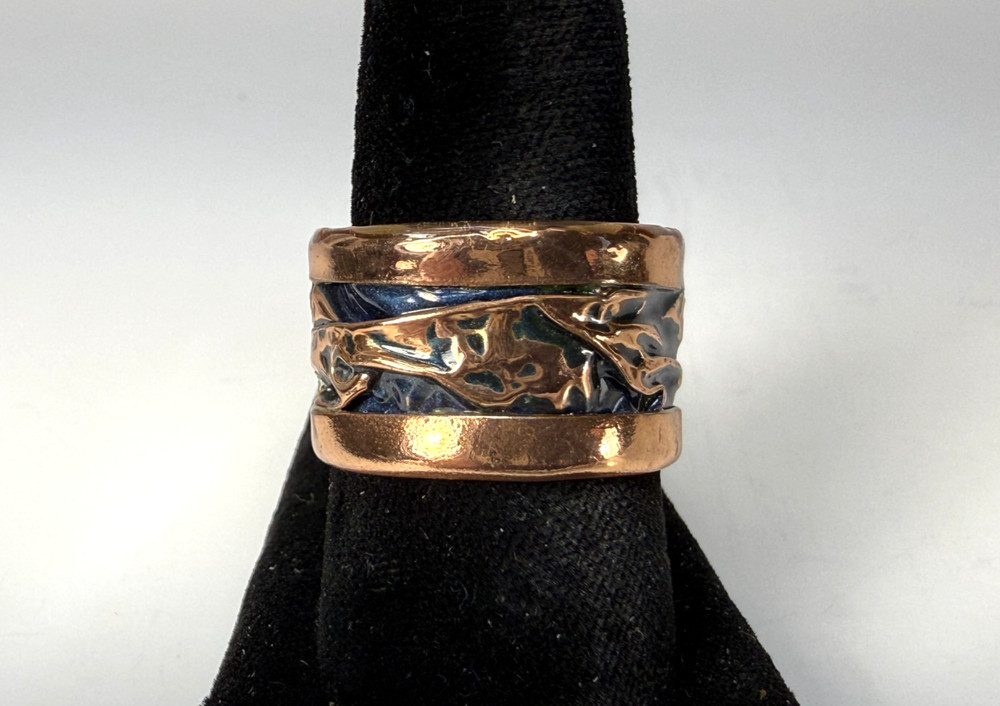 Beautiful Copper Engraved Open Back Wide Band Ring Size 8