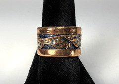 Beautiful Copper Engraved Open Back Wide Band Ring Size 8