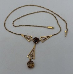 Antique 15K Gold Filigree Lavaliere Y Necklace Seed Pearls 9 Grams Stamp 15C