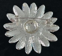 VTG Teal Blue & Green Enamel Daisy Brooch Rhinestone Center Flower Pin