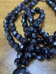 Vintage Black Faceted Glass Bead Necklace & Bracelet. MC. 150g